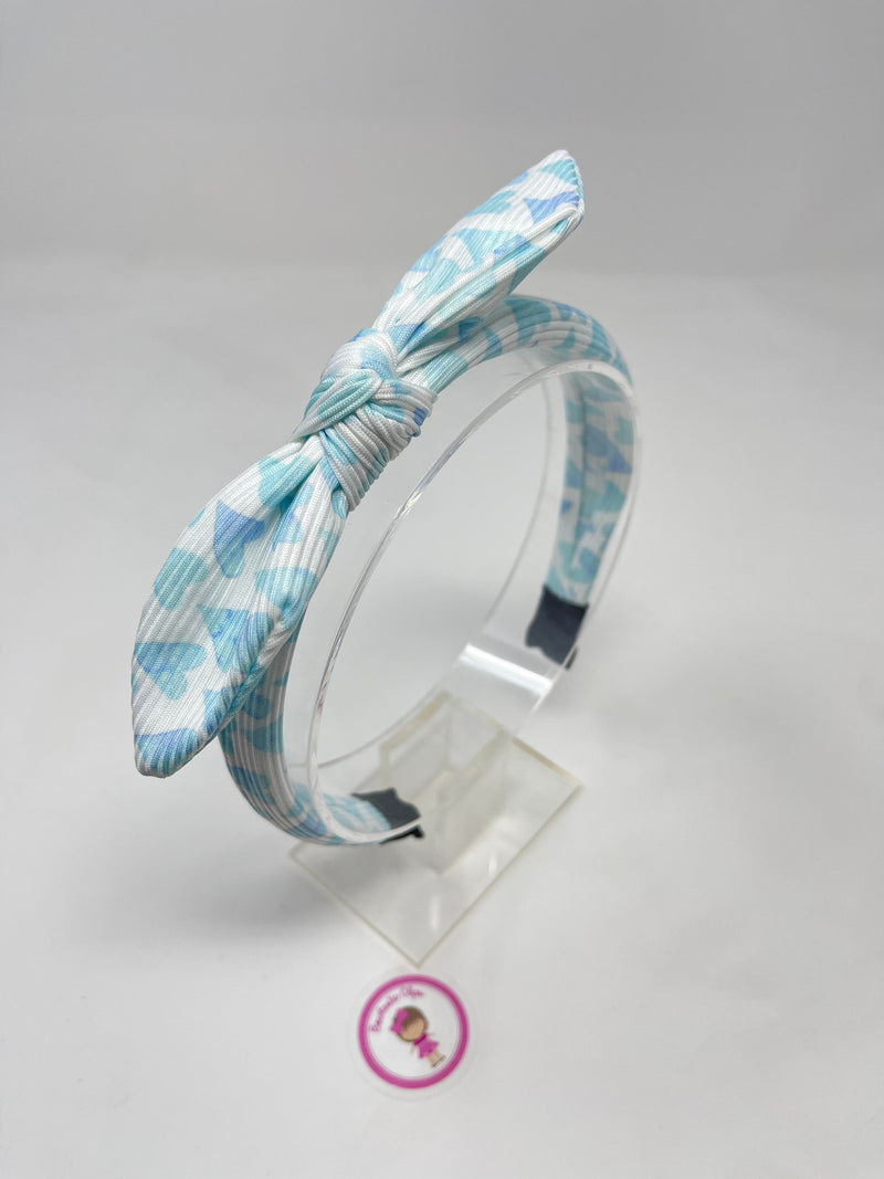 Ribbed Knot Headband - Blue Heart Print