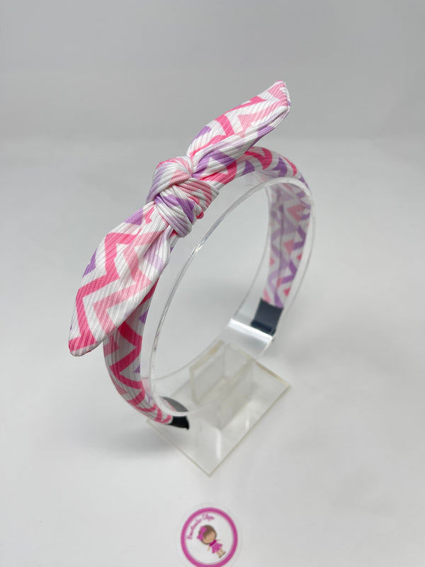 Ribbed Knot Headband - Pink & Purple Zig-Zag