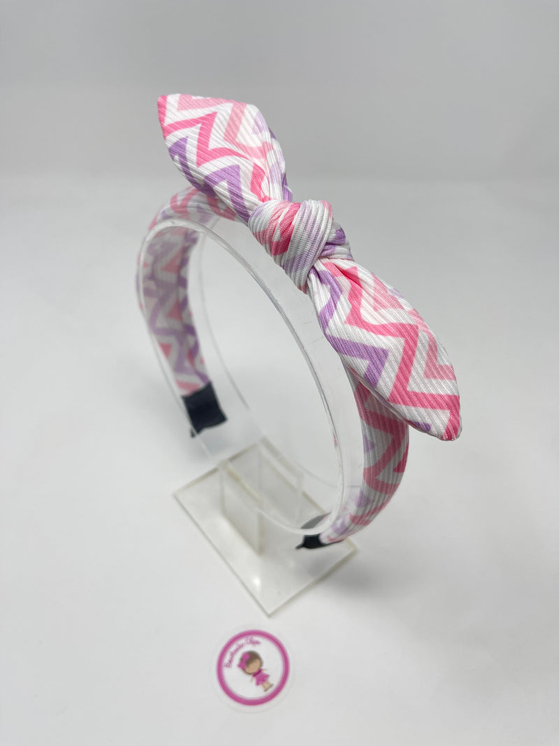 Ribbed Knot Headband - Pink & Purple Zig-Zag