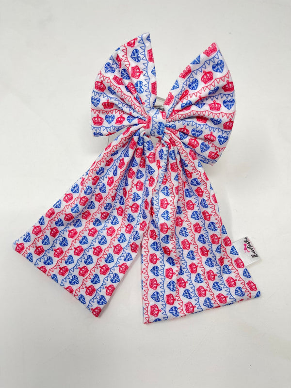 Tail Bow - Red & Blue Crown