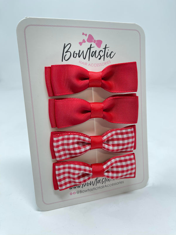 2.75 Inch Flat Bows - Red & Red Gingham - 4 Pack