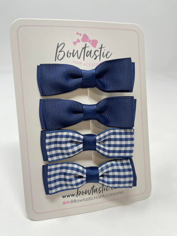 2.75 Inch Flat Bows - Navy & Navy Gingham - 4 Pack
