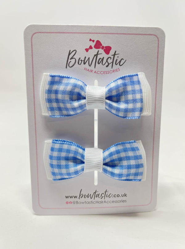 1.75 Inch Bow - Blue & White Gingham - 2 Pack