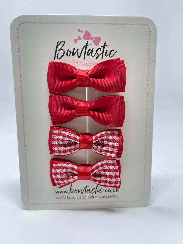 1.75 Inch Flat Bow - Red & Red Gingham - 4 Pack