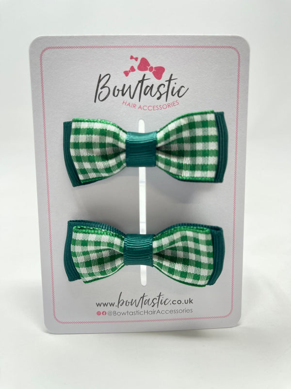 1.75 Inch Bow - Green Gingham - 2 Pack