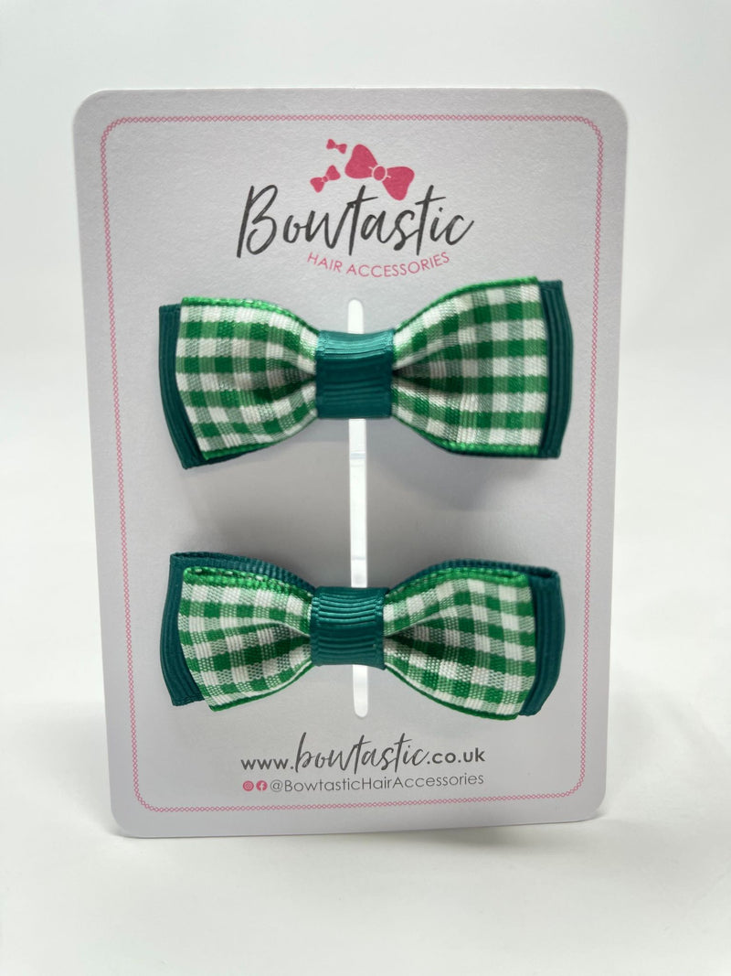 1.75 Inch Bow - Forest Green & Green Gingham - 2 Pack
