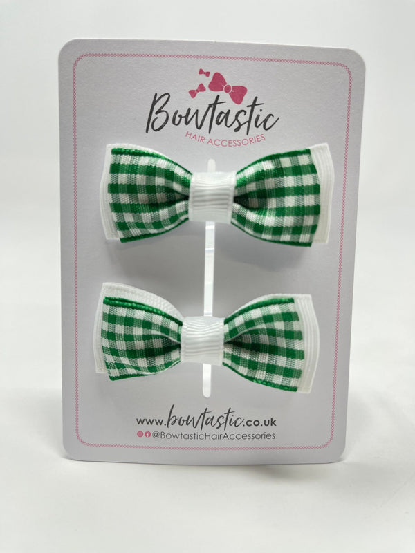 1.75 Inch Bow - Green & White Gingham - 2 Pack