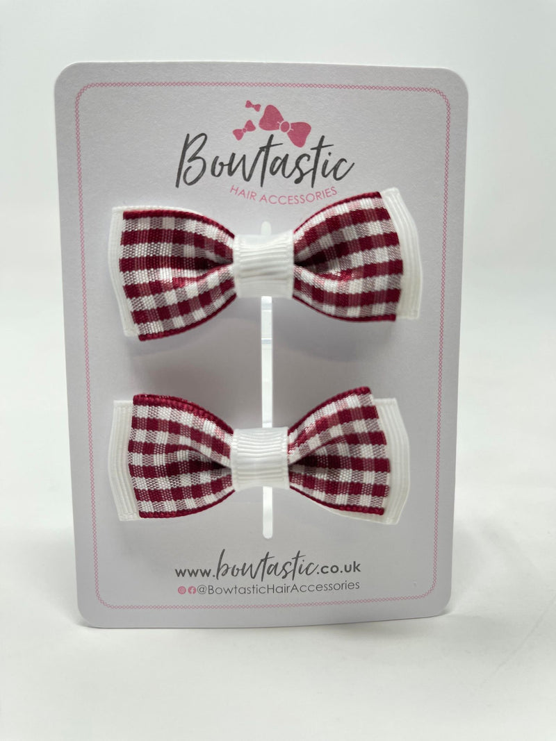 1.75 Inch Bow - Burgundy & White Gingham - 2 Pack