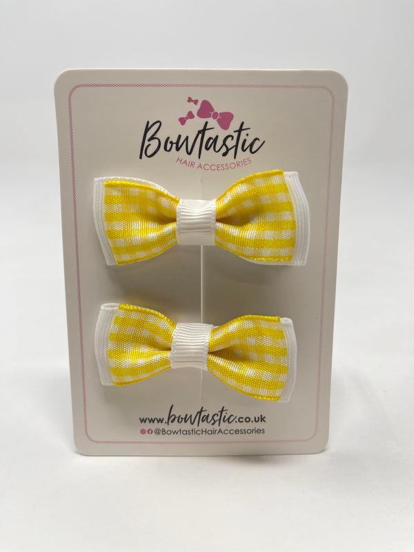1.75 Inch Bow - Yellow & White Gingham - 2 Pack