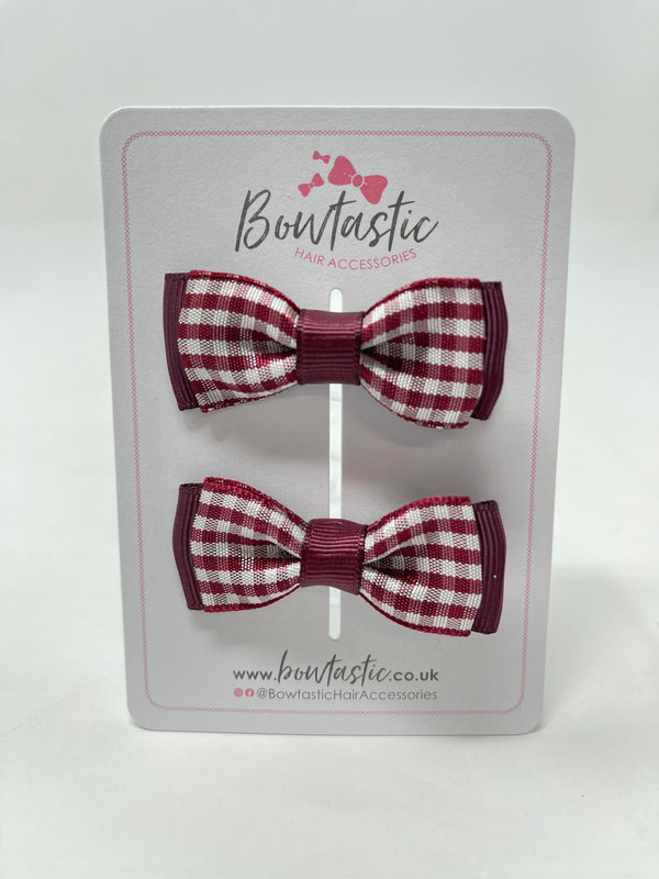 1.75 Inch Bow - Burgundy Gingham - 2 Pack