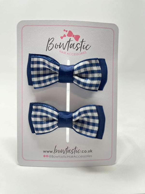 1.75 Inch Bow - Navy Gingham - 2 Pack