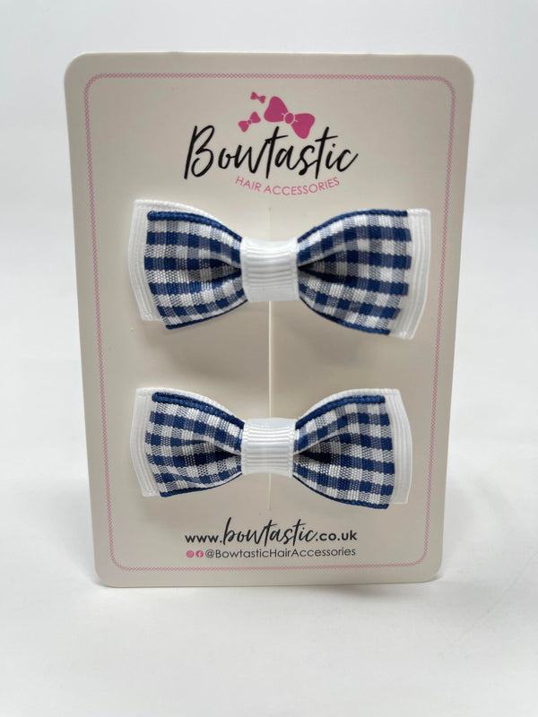 1.75 Inch Bow - Navy & White Gingham - 2 Pack