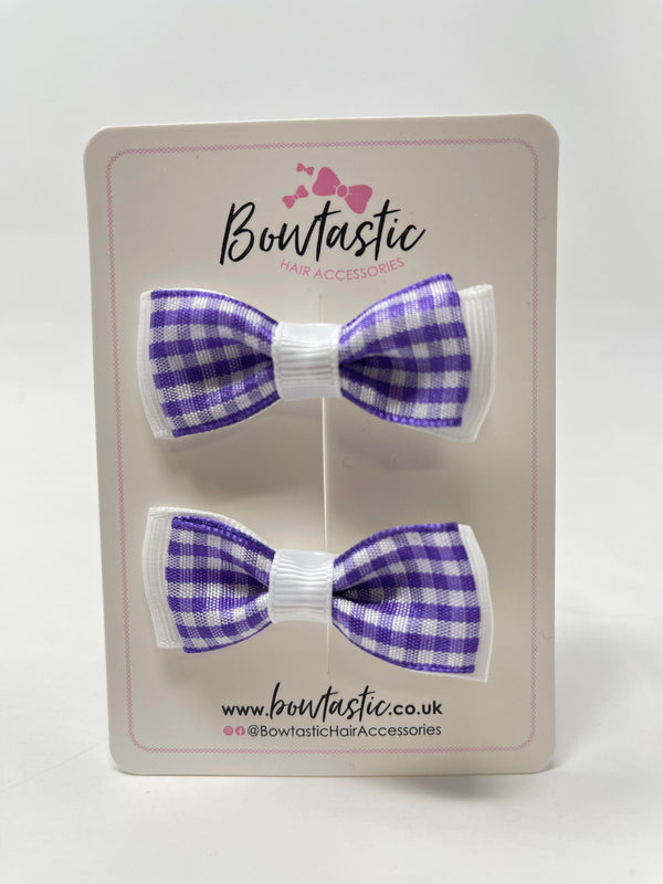 1.75 Inch Bow - Purple & White Gingham - 2 Pack