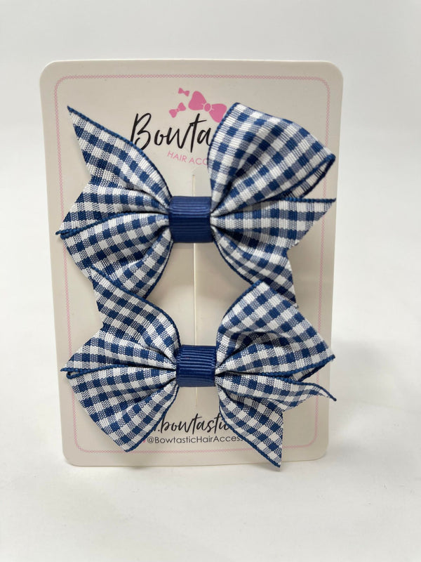 2 Inch Flat Bow - Navy Gingham - 2 Pack