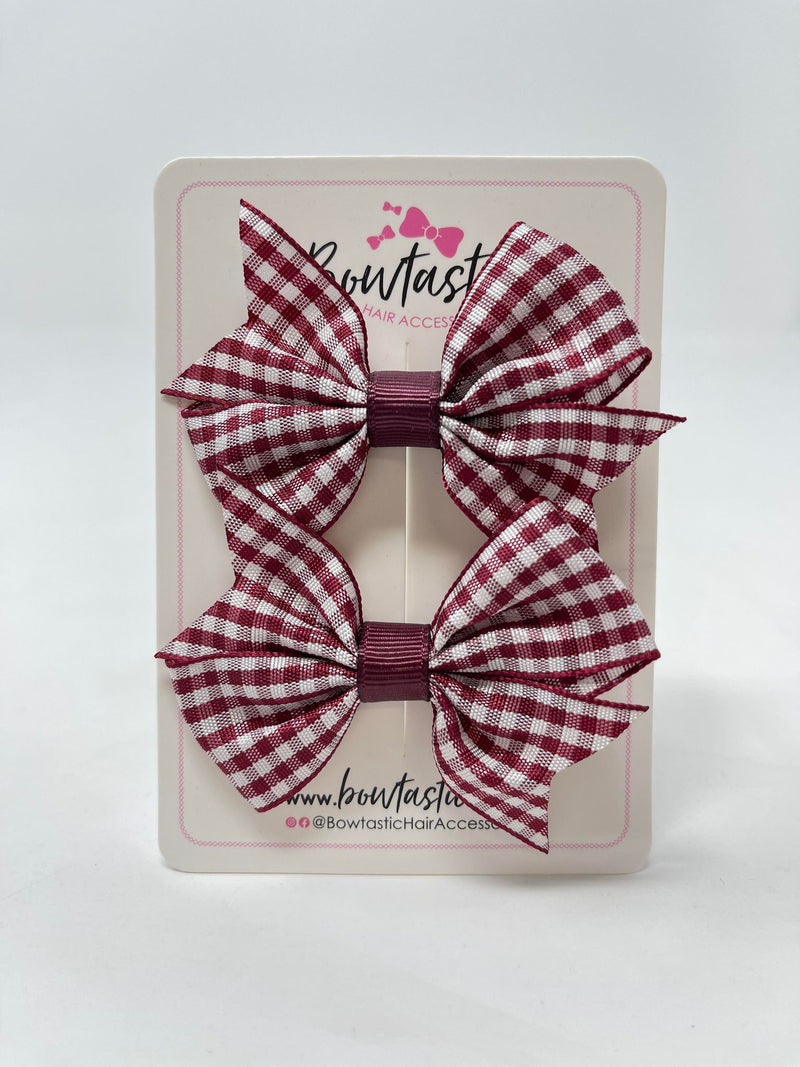 2 Inch Flat Bow - Burgundy Gingham - 2 Pack