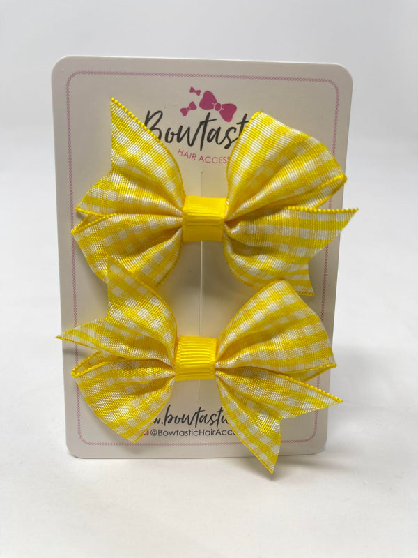 2 Inch Flat Bow - Yellow Gingham - 2 Pack