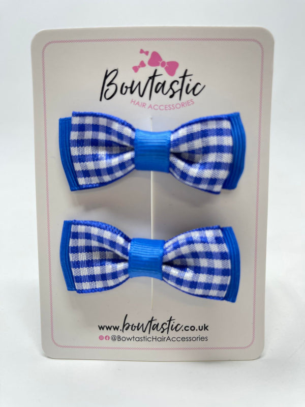 1.75 Inch Bow - Royal Blue Gingham - 2 Pack