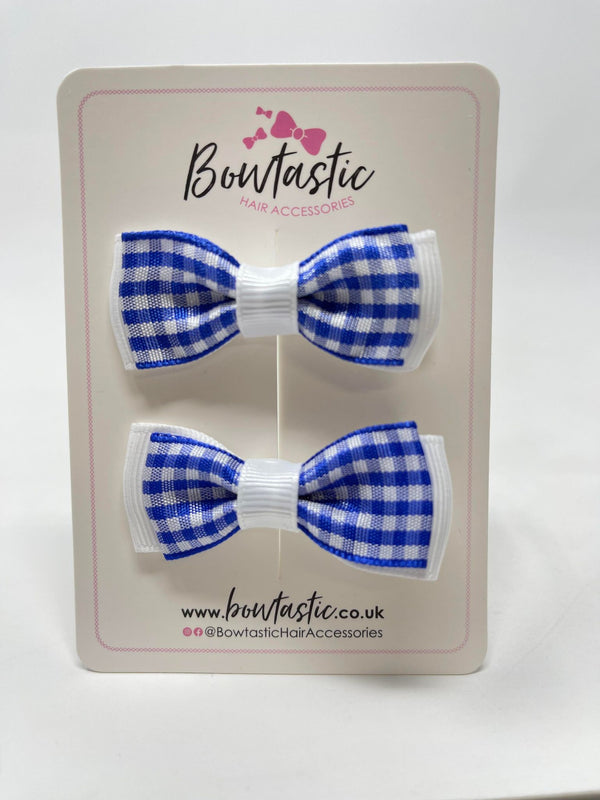 1.75 Inch Bow - Royal Blue & White Gingham - 2 Pack