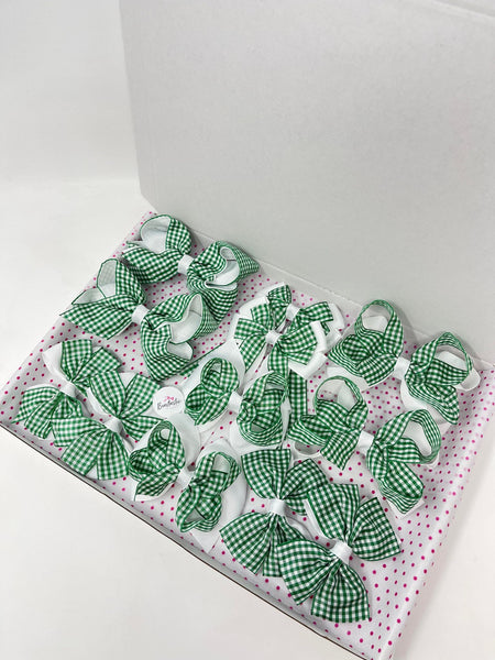 School Bundle - Green & White Gingham - 6 Matching Pairs - Clips