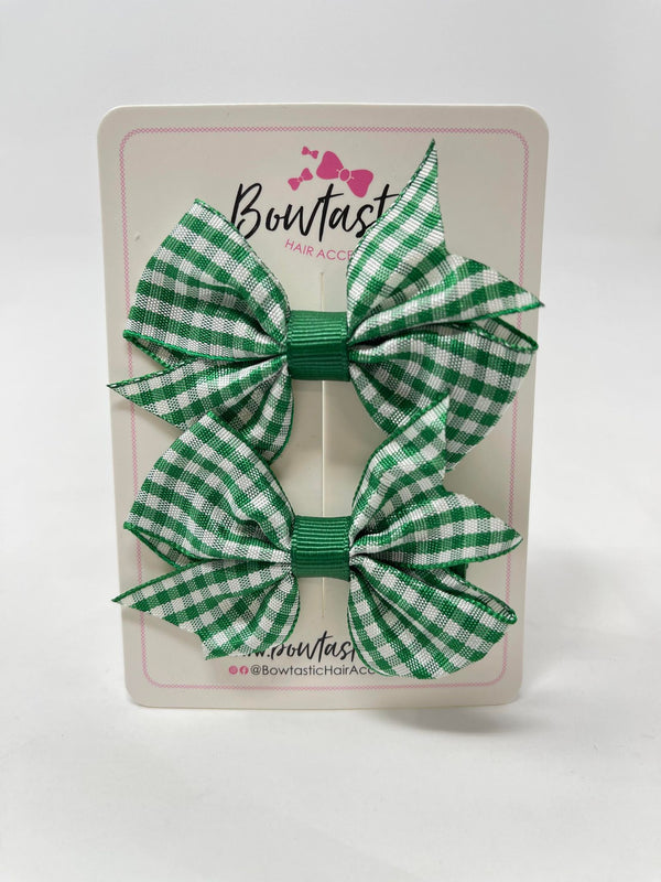 2 Inch Flat Bow - Green Gingham - 2 Pack