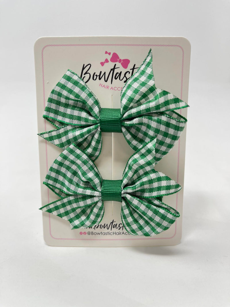 2 Inch Flat Bow - Forest Green & Green Gingham - 2 Pack