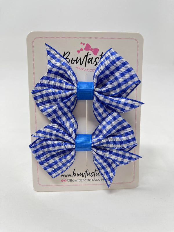 2 Inch Flat Bow - Royal Blue Gingham - 2 Pack