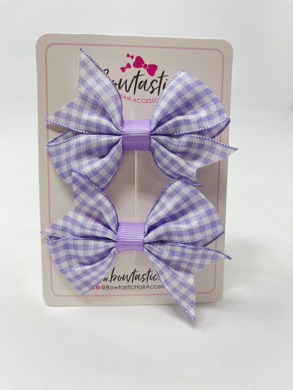 2 Inch Flat Bow - Lilac Gingham - 2 Pack