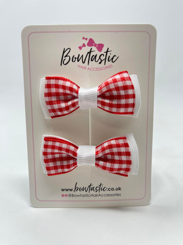 1.75 Inch Bow - Red & White Gingham - 2 Pack
