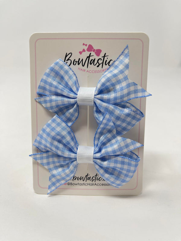 2 Inch Flat Bow - Blue Gingham - 2 Pack