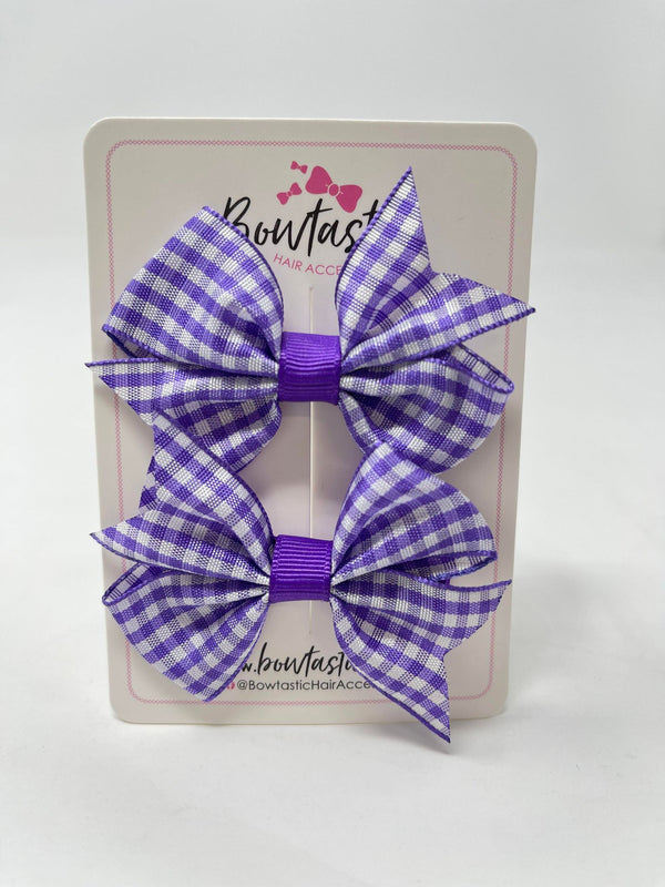 2 Inch Flat Bow - Purple Gingham - 2 Pack