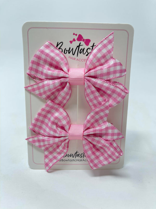 2 Inch Flat Bow - Pink Gingham - 2 Pack