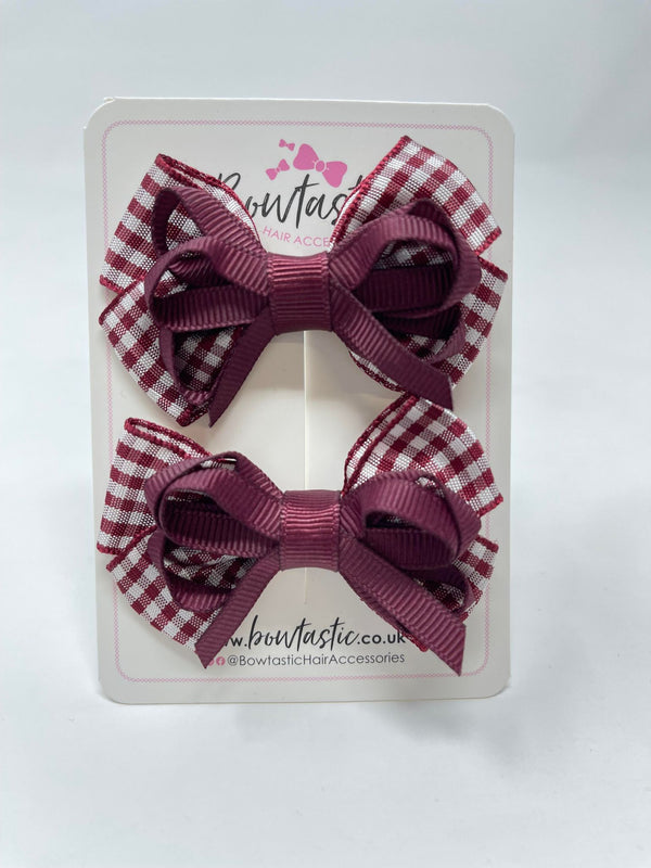 2.5 Inch Bows - Burgundy Gingham - 2 Pack