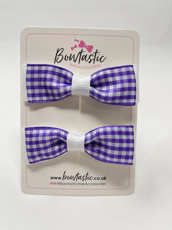 2.75 Inch Bows - Purple & White Gingham - 2 Pack