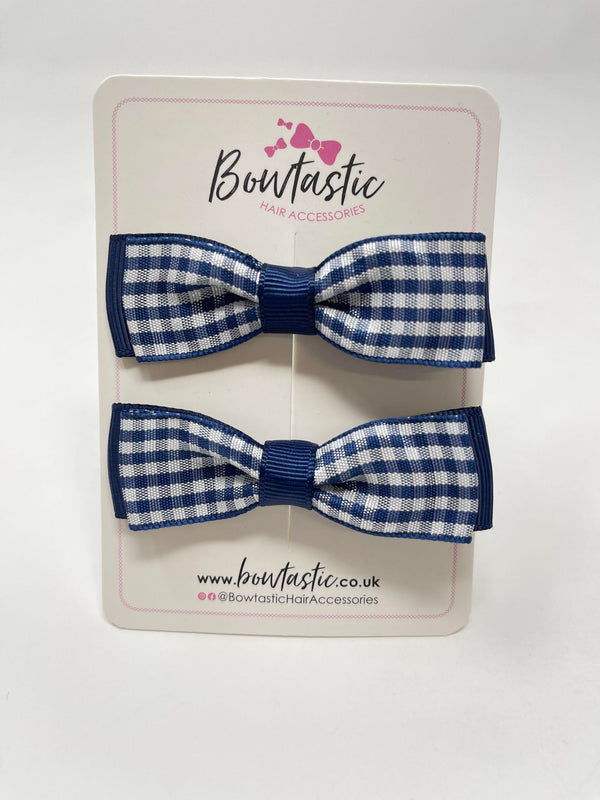 2.75 Inch Bows - Navy & Navy Gingham - 2 Pack