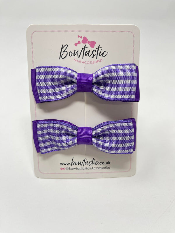 2.75 Inch Bows - Purple & Purple Gingham - 2 Pack