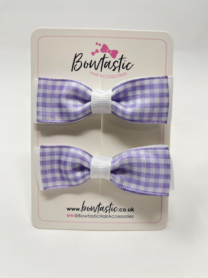 2.75 Inch Bows - Lilac & White Gingham - 2 Pack