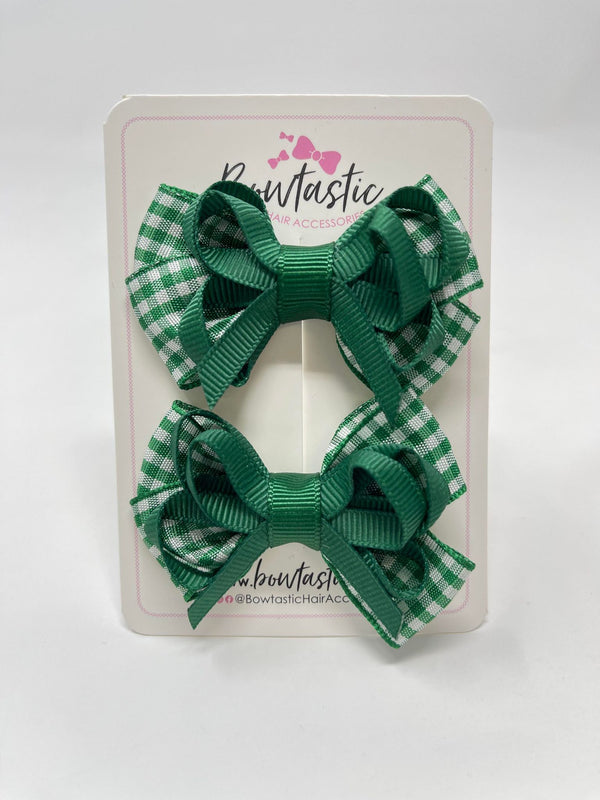 2.5 Inch Bows - Green Gingham - 2 Pack