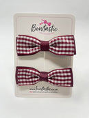 2.75 Inch Bows - Burgundy & Burgundy Gingham - 2 Pack