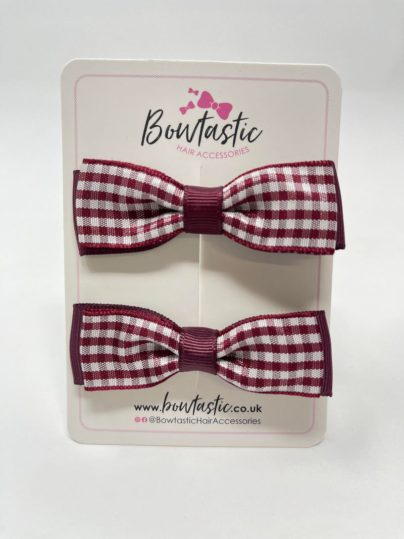 2.75 Inch Bows - Burgundy & Burgundy Gingham - 2 Pack