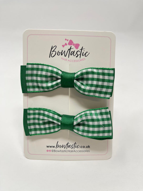 2.75 Inch Bows - Green & Green Gingham - 2 Pack