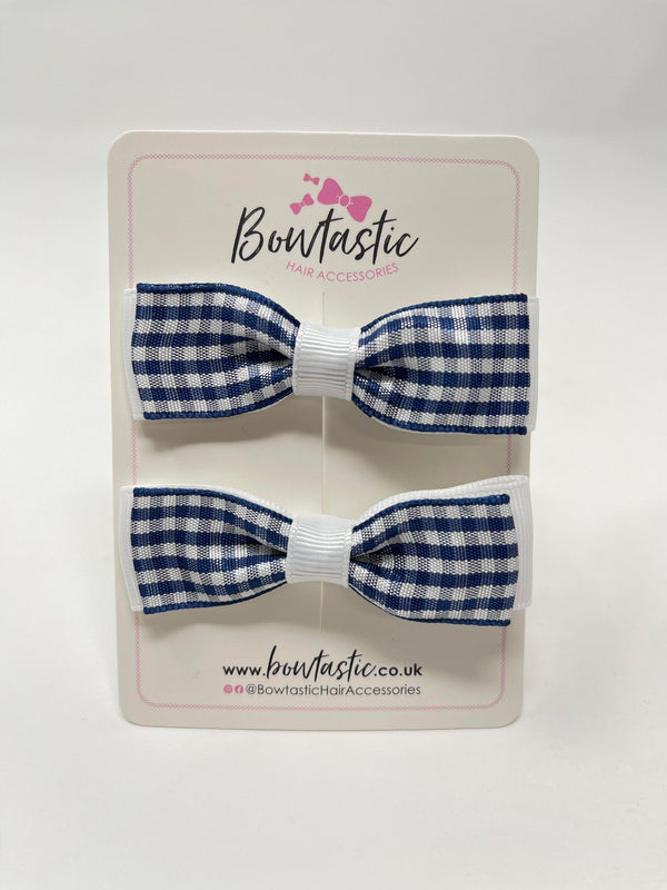 2.75 Inch Bows - Navy & White Gingham - 2 Pack