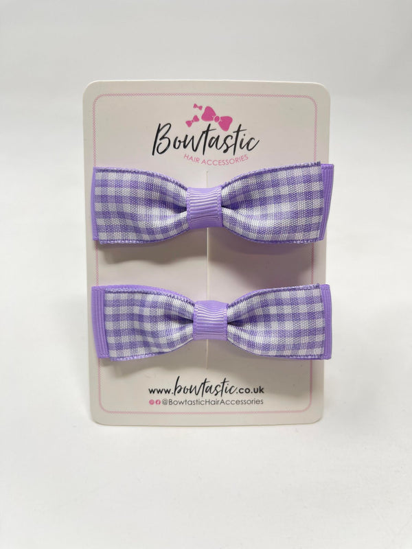 2.75 Inch Bows - Lilac & Lilac Gingham - 2 Pack