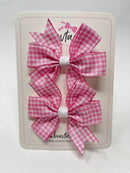 3 Inch Pinwheel Bow - Pink Gingham - 2 Pack