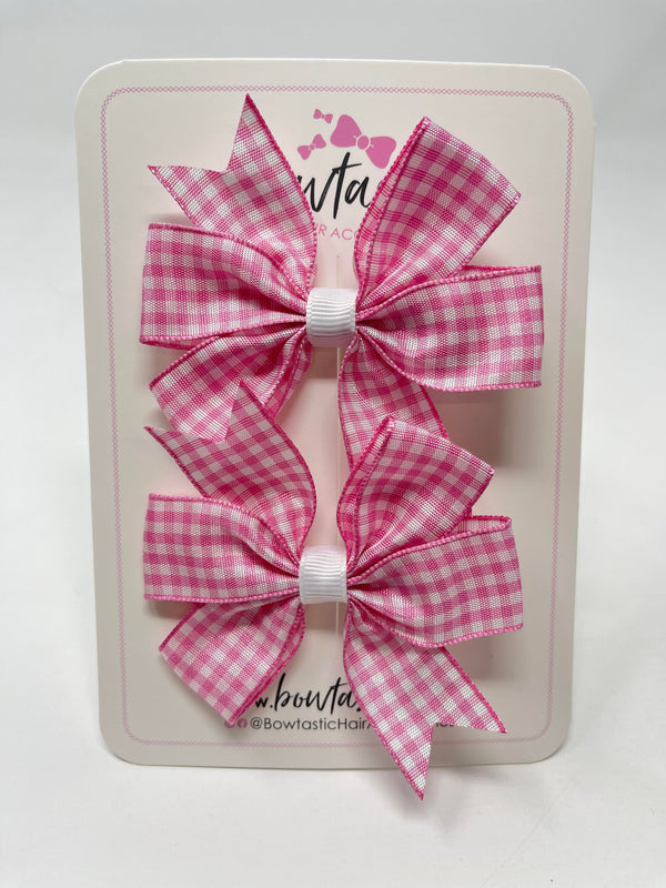 3 Inch Pinwheel Bow - Pink Gingham - 2 Pack