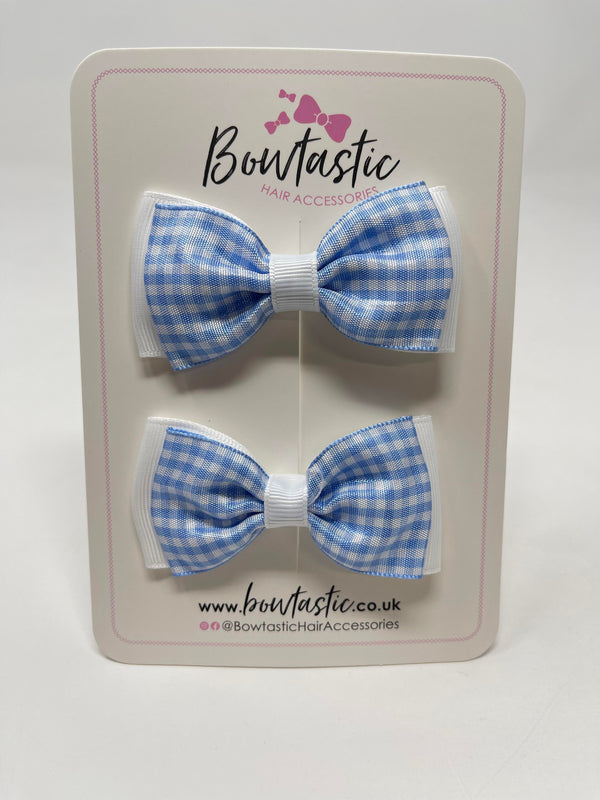 3 Inch Flat Double Bow - Blue & White Gingham - 2 Pack