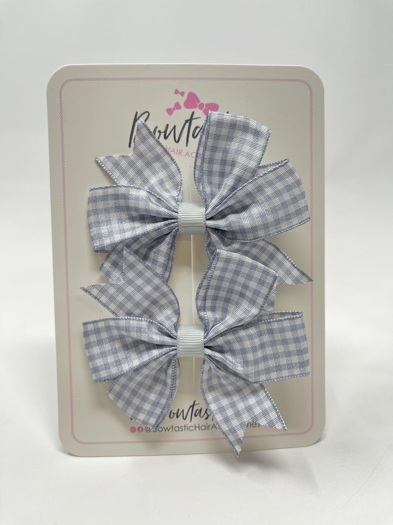 3 Inch Pinwheel Bow - Grey Gingham - 2 Pack