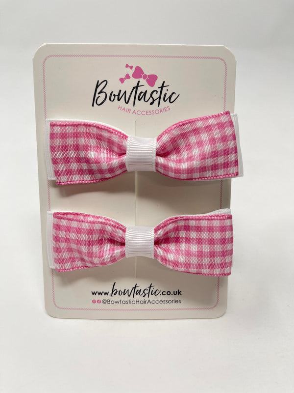 2.75 Inch Bows - Pink & White Gingham - 2 Pack