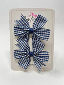 3 Inch Pinwheel Bow - Navy Gingham - 2 Pack
