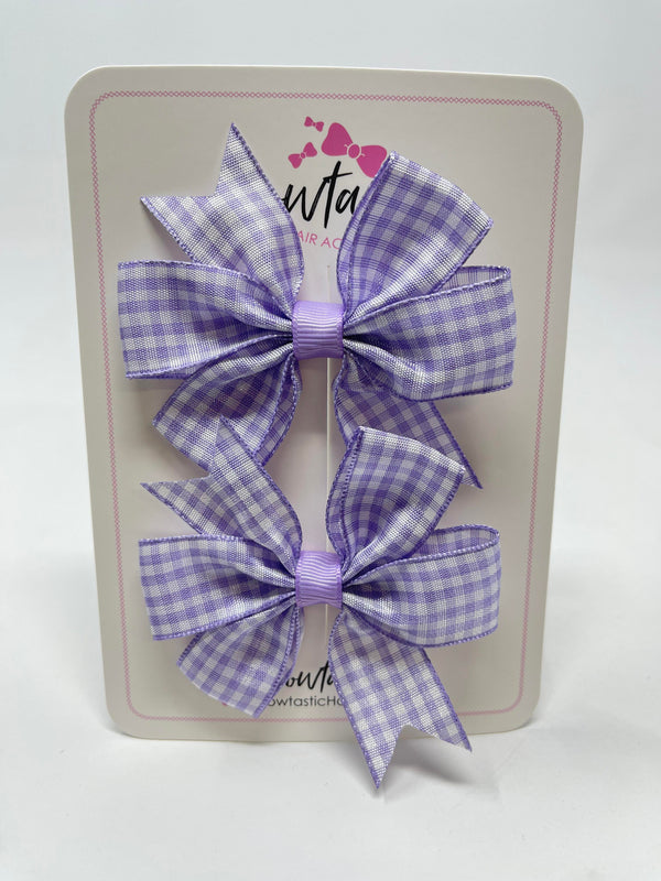 3 Inch Pinwheel Bow - Lilac Gingham - 2 Pack