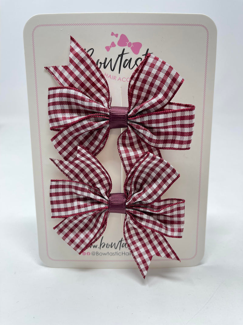 3 Inch Pinwheel Bow - Burgundy Gingham - 2 Pack